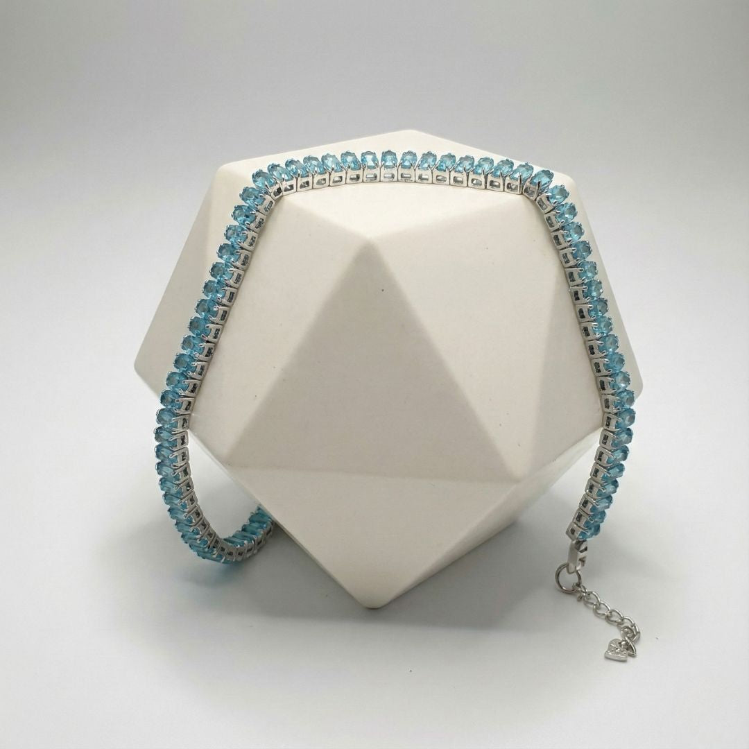 Pulsera Tennis Celeste Plata 925