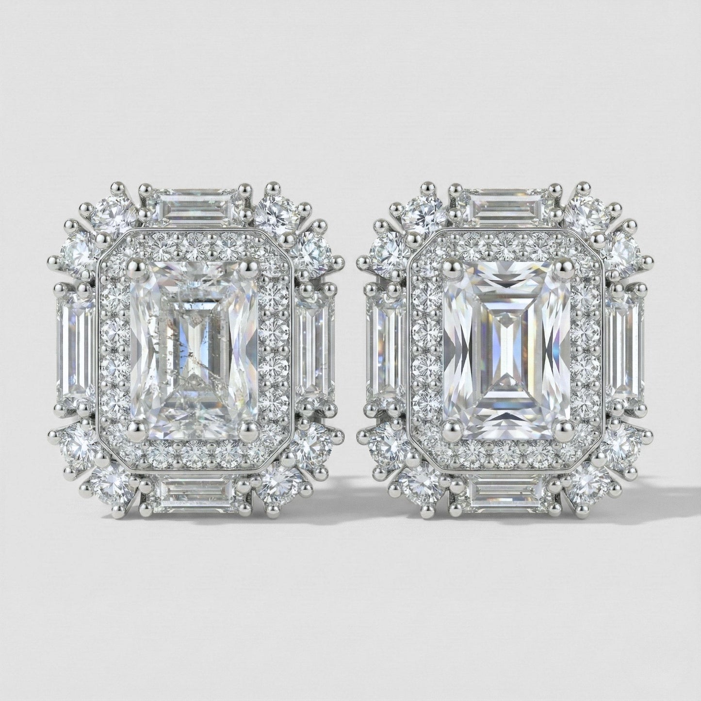 Aretes Halo Rectangular Cuadro de Luz en Plata 925