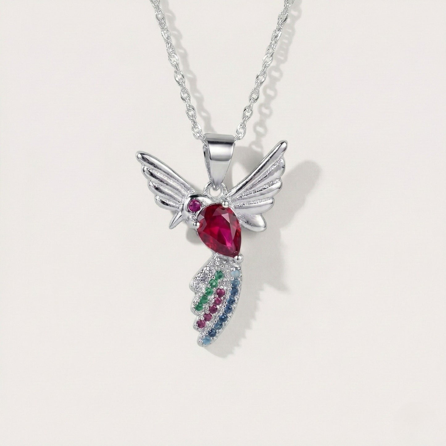 Colgante Colibrí tipo Ruby en Plata 925 con Cadena