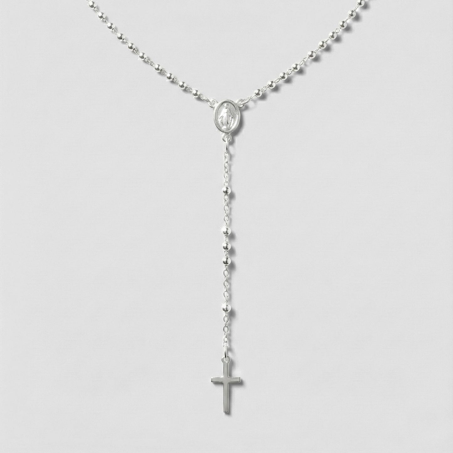 Collar Rosario Minimal Virgen Cruz en Plata 925