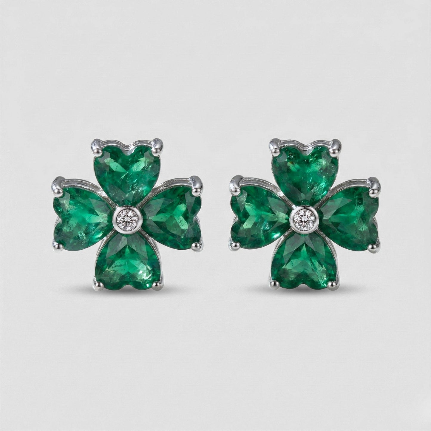 Aros Trébol Verde Buena Estrella en Plata 925