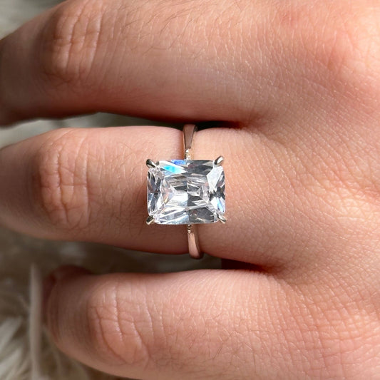 Anillo Solitario Rectangular Plata 925