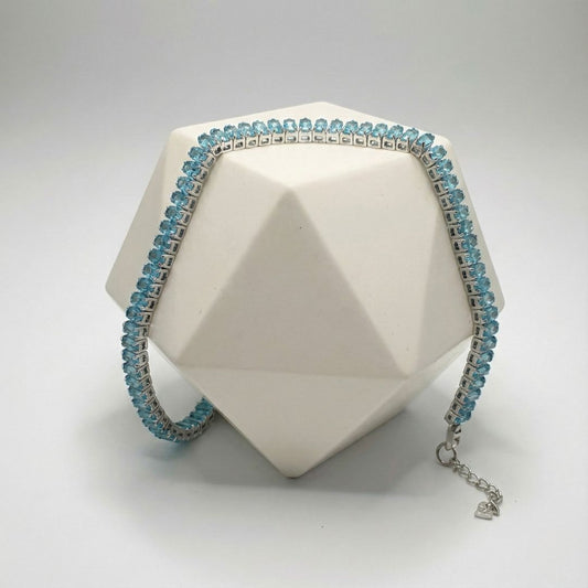 Pulsera Tennis Celeste Plata 925