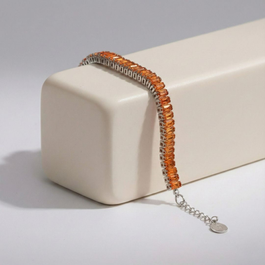Pulsera Tennis Naranja Plata 925