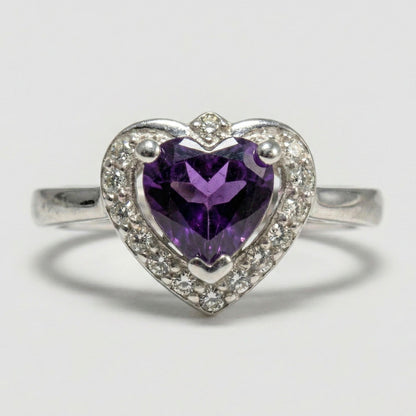 Anillo Corazón Morado Plata 925