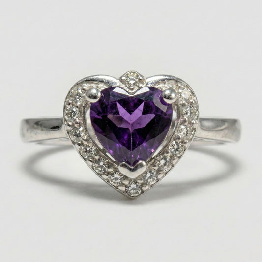 Anillo Corazón Morado Plata 925