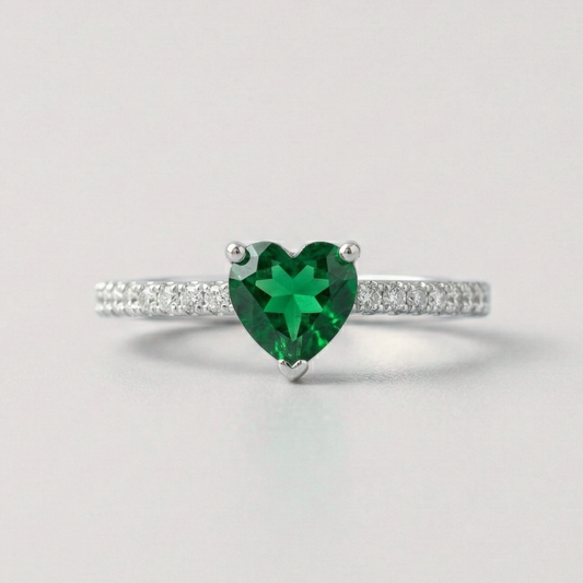 Anillo Cuore Verde Plata 925