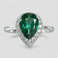 Anillo Lágrima Verde Halo Abrazo en Plata 925