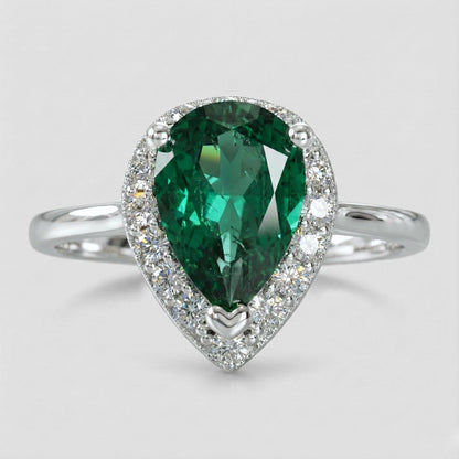 Anillo Lágrima Verde Halo Abrazo en Plata 925