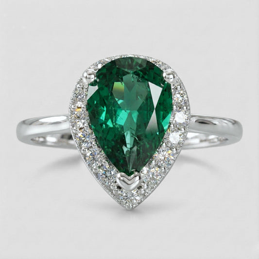 Anillo Lágrima Verde Halo Abrazo en Plata 925