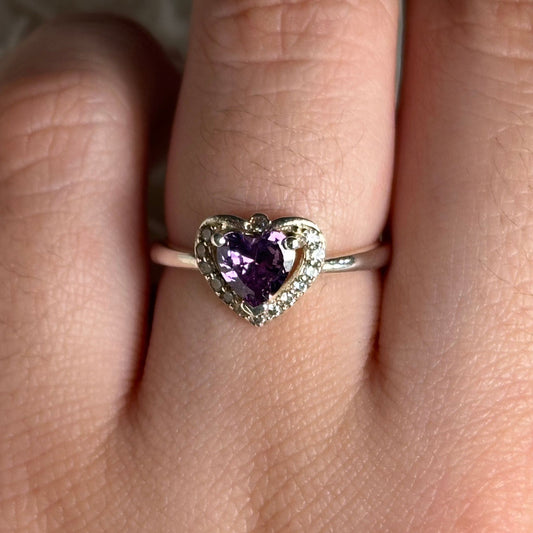 Anillo Corazón Morado Plata 925