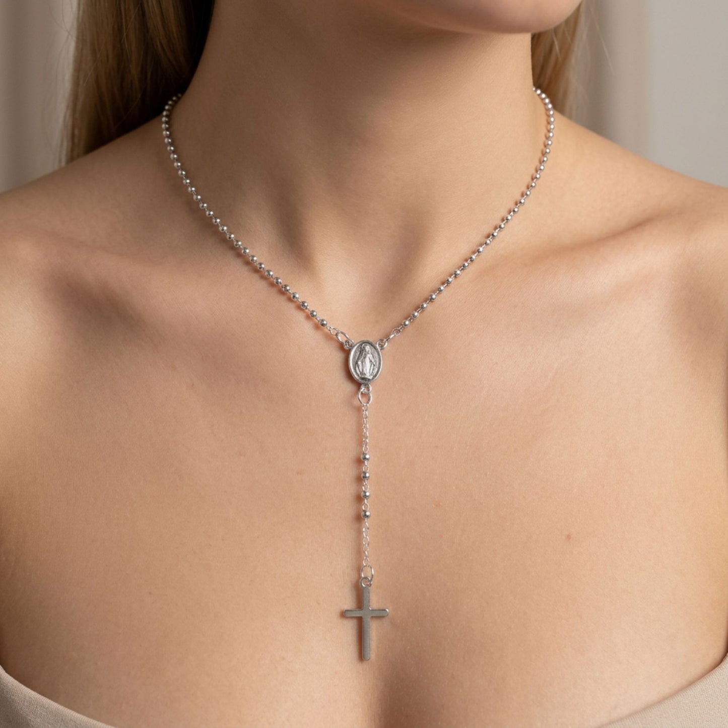 Collar Rosario Minimal Virgen Cruz
