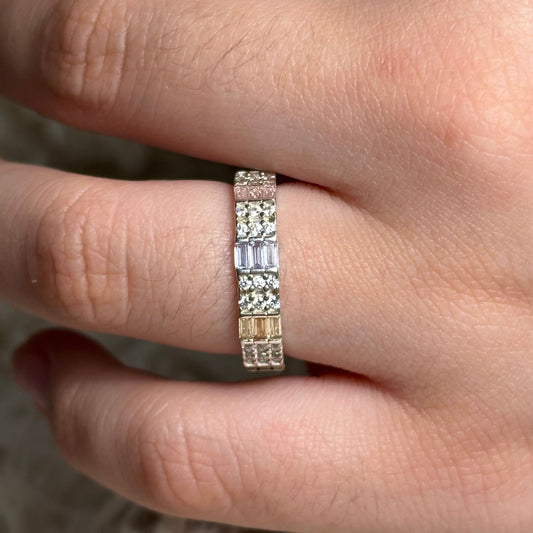 Anillo Baguette Multicolor Plata 925