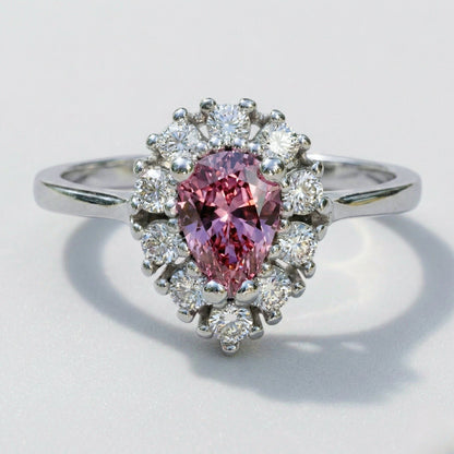 Anillo Lágrima Rosa Halo Plata 925