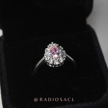 Anillo Lágrima Rosa Halo Plata 925