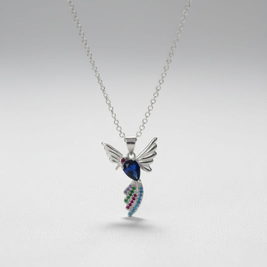 Colgante Colibrí Azul en Plata 925 con Cadena