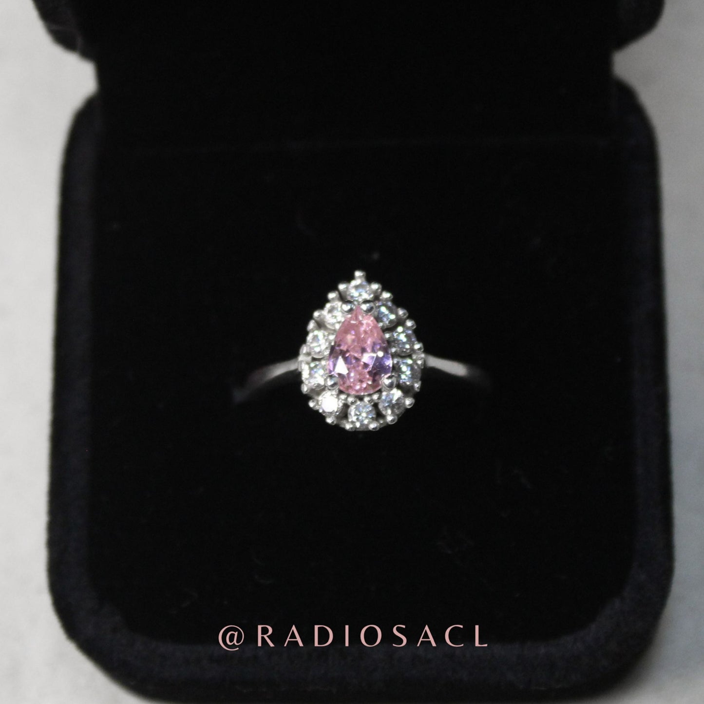 Anillo Lágrima Rosa Halo Plata 925