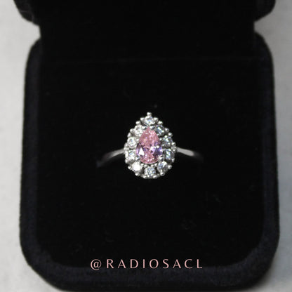 Anillo Lágrima Rosa Halo Plata 925