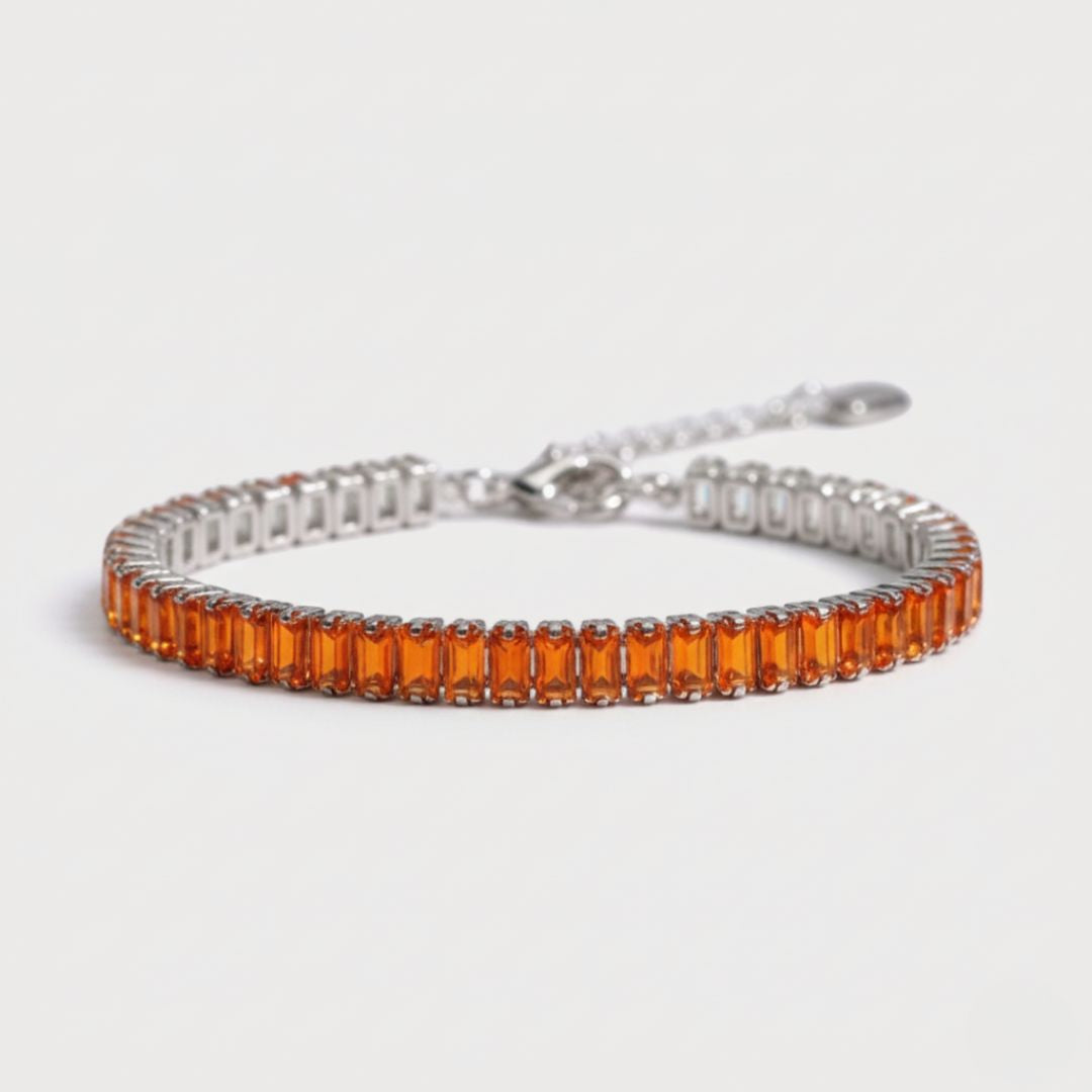 Pulsera Tennis Naranja Plata 925