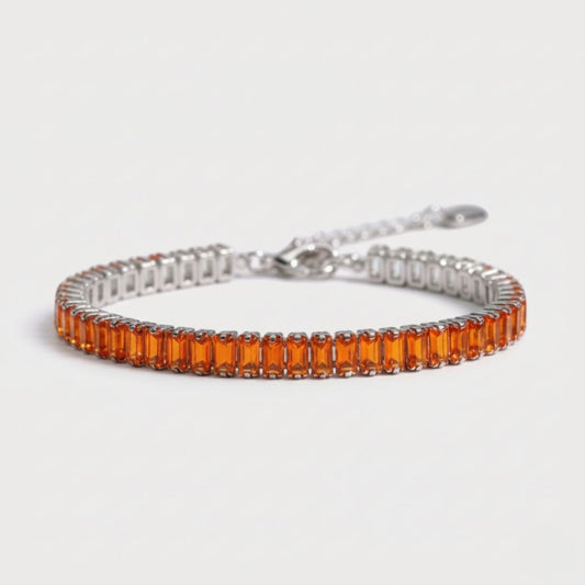 Pulsera Tennis Naranja Plata 925