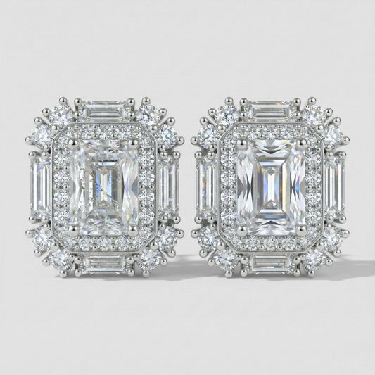 Aretes Halo Rectangular Cuadro de Luz en Plata 925