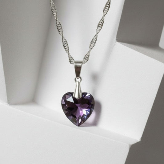 Colgante Corazón Lila en Plata 925 con Cadena