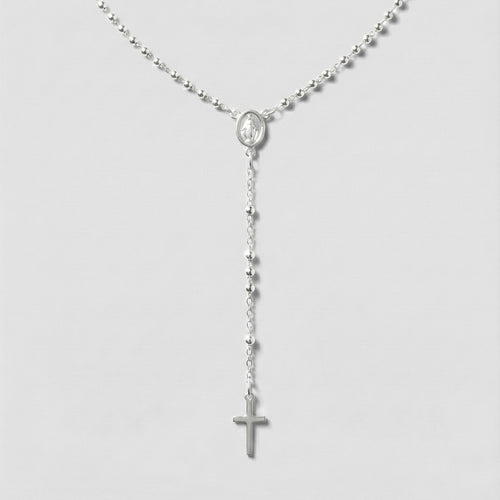Colgante Rosario Minimal Virgen Cruz en Plata 925