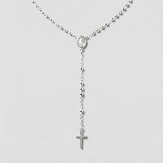 Collar Rosario Minimal Virgen Cruz en Plata 925