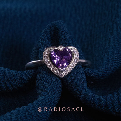 Anillo Corazón Morado Plata 925