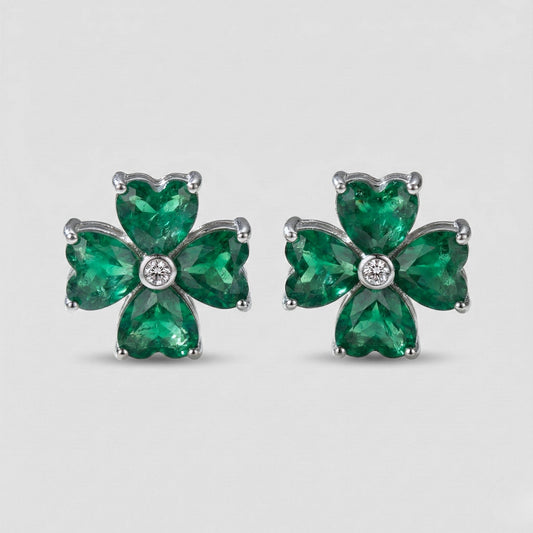 Aros Trébol Verde Buena Estrella en Plata 925