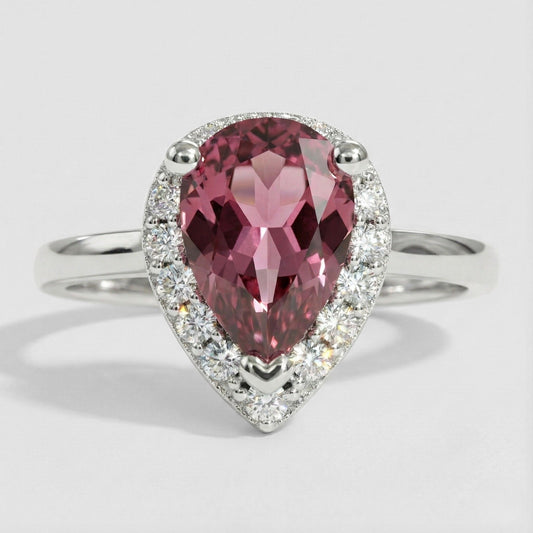 Anillo Lágrima Rosa Halo Abrazo en Plata 925