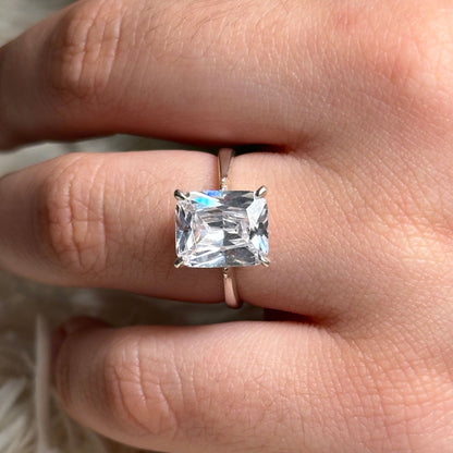 Anillo Solitario Rectangular Plata 925