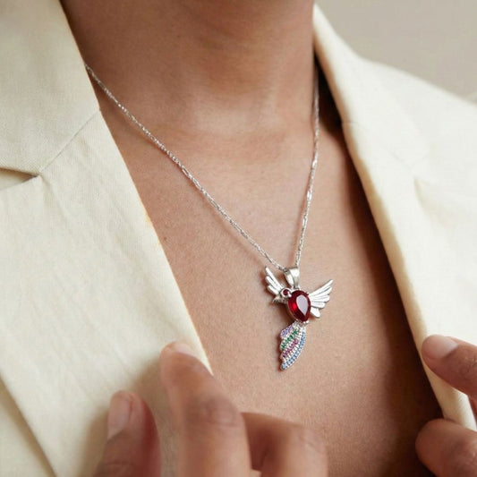 Colgante Colibrí tipo Ruby en Plata 925 con Cadena