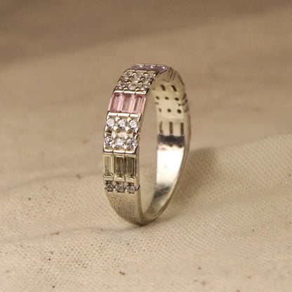 Anillo Baguette Multicolor Plata 925