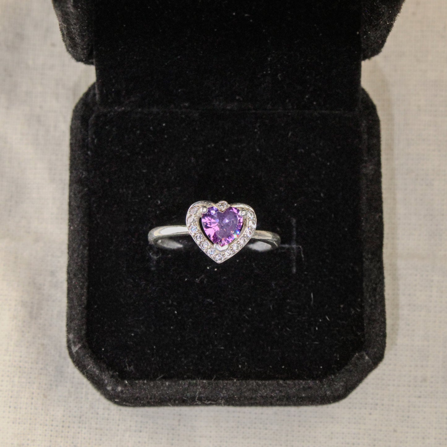 Anillo Corazón Morado Plata 925