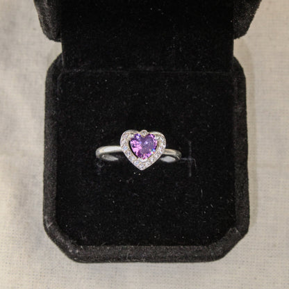 Anillo Corazón Morado Plata 925