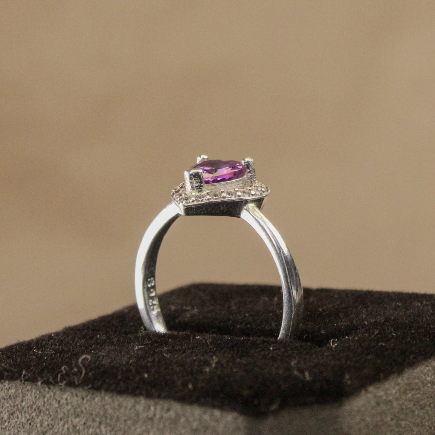 Anillo Corazón Morado Plata 925
